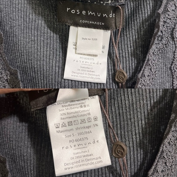 NWT Rosemunde Babette Silk Tank S Dark Grey Lace Trim - Picture 8 of 13